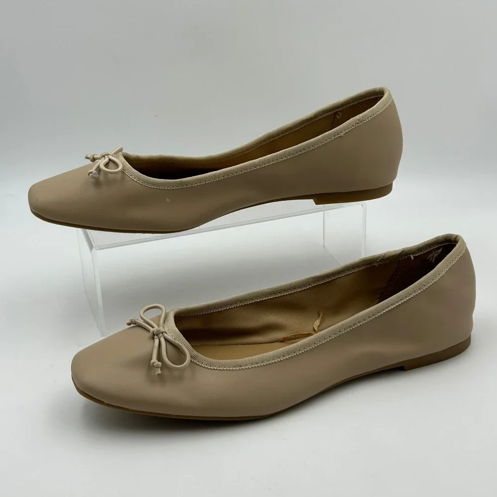 Time and Tru Ballet Flats Womens 11 Beige Square Toe Bow Memory Foam Balletcore
